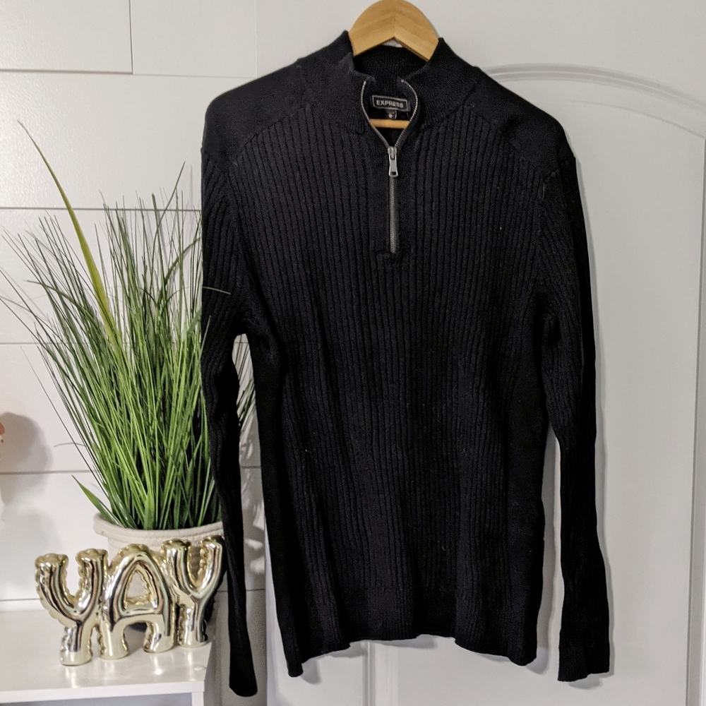 Express Rib Knit Quarter Zip Mockneck Sweater Size XL